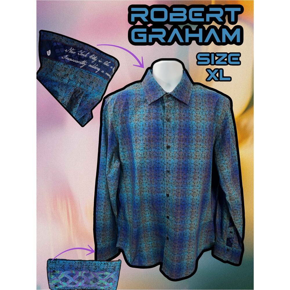 Robert Graham Exclusive Shirt Mens XL Blue Purple Digital Long Sleeve